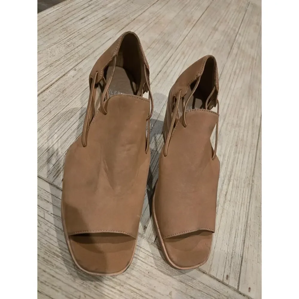 Eileen Fisher Women's‎ Vero Cuoio Peep Toe Block Heel Bootie Brown 8.5